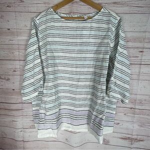 J Jill Love Linen Womens Shirt 3/4 Sleeve Back Button Striped Sz 3X NWT